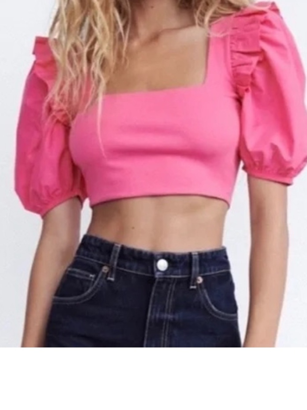 Zara Hot Pink Puff Sleeve Crop Top